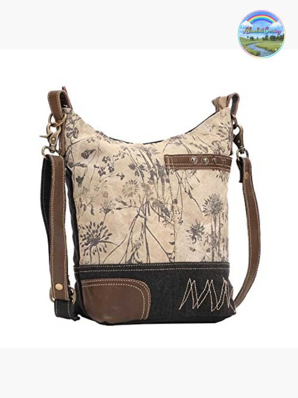 Canvas Floral Purse with Genuine Leather Accents - Handcrafted Artisan Bag